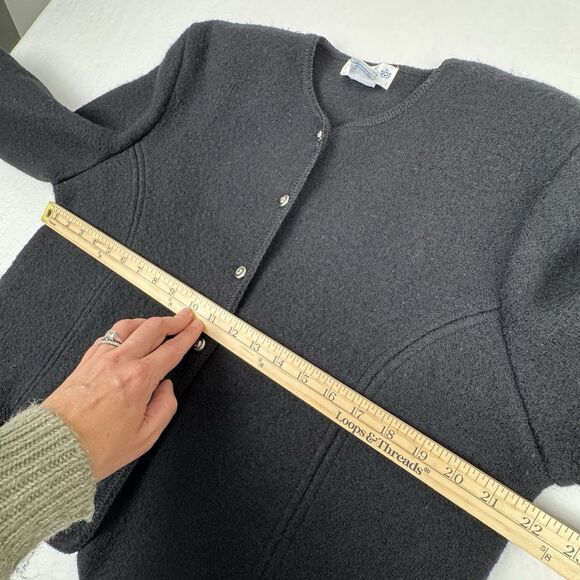 Vintage Womens Thick Wool Cardigan Jacket L Black Stretch Designed By Deans - Picture 15 of 16